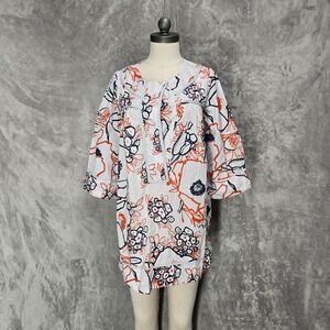 Kookai Women Floral Abstract Cotton Tunic Mini Dress Lagenlook Coastal Boho Sz 4